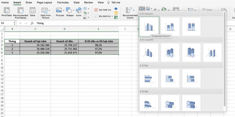 Hướng dẫn cách vẽ biểu đồ kết hợp cột và đường trong excel đơn giản