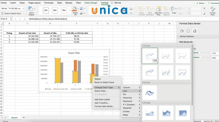 Hướng dẫn cách vẽ biểu đồ kết hợp cột và đường trong excel đơn giản