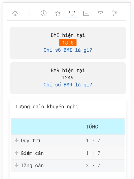 Hướng dẫn sử dụng công cụ theo dõi cân nặng